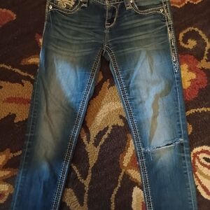 Rock Revival Women's Dark Blue Skinny Jeans with Knee Distress